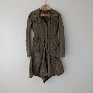 Johnny Was Another Jacket Women's S Green Olive Trench Cargo Hood Lagenlook